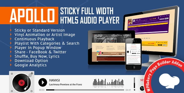 Apollo – Sticky Full Width HTML5 Audio Player for WPBakery Page Builder